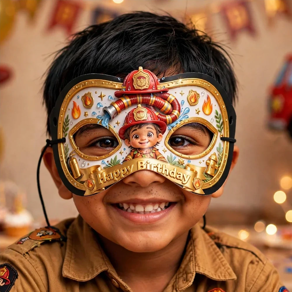 Firefighter Theme Party Mask Birthday Party Supplies (PACK OF 12) - 280 GSM Cardstock with Soft Stretchable Elastic Band (7 Inches wide) - Premium Party Decor Supply by Party Decor Mall - View 4