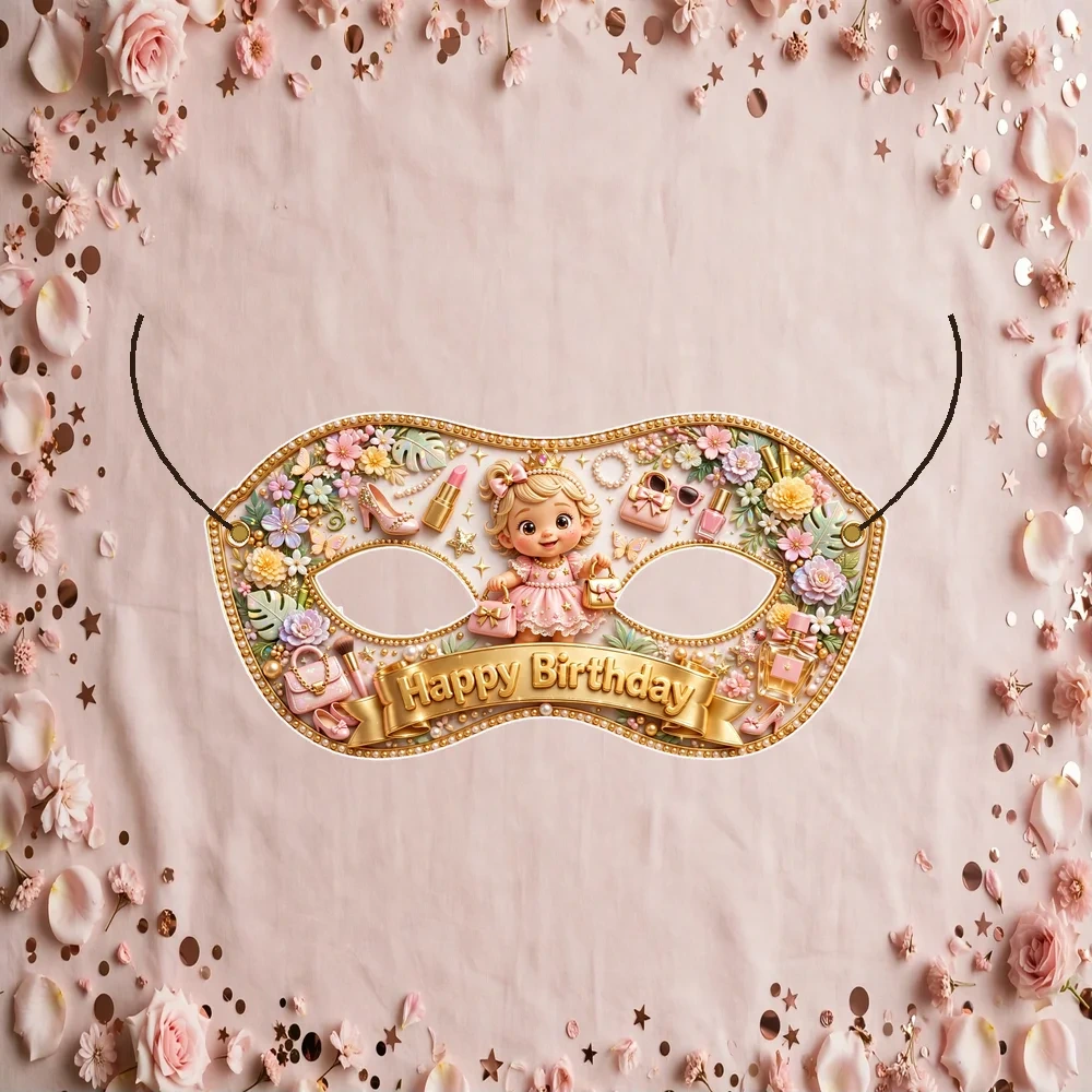 Fashionista Theme Party Mask Birthday Party Supplies (PACK OF 12) - 280 GSM Cardstock with Soft Stretchable Elastic Band (7 Inches wide)