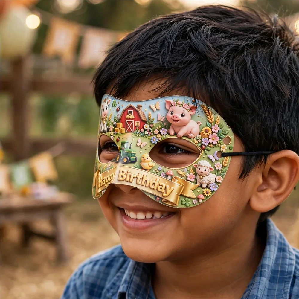 Farm Friends Theme Party Mask Birthday Party Supplies (PACK OF 12) - 280 GSM Cardstock with Soft Stretchable Elastic Band (7 Inches wide) - Premium Party Decor Supply by Party Decor Mall - View 4