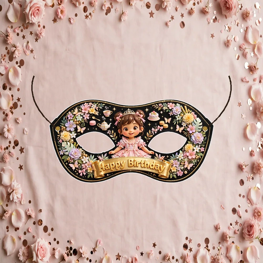 Fancy Nancy Theme Party Mask Birthday Party Supplies (PACK OF 12) - 280 GSM Cardstock with Soft Stretchable Elastic Band (7 Inches wide)