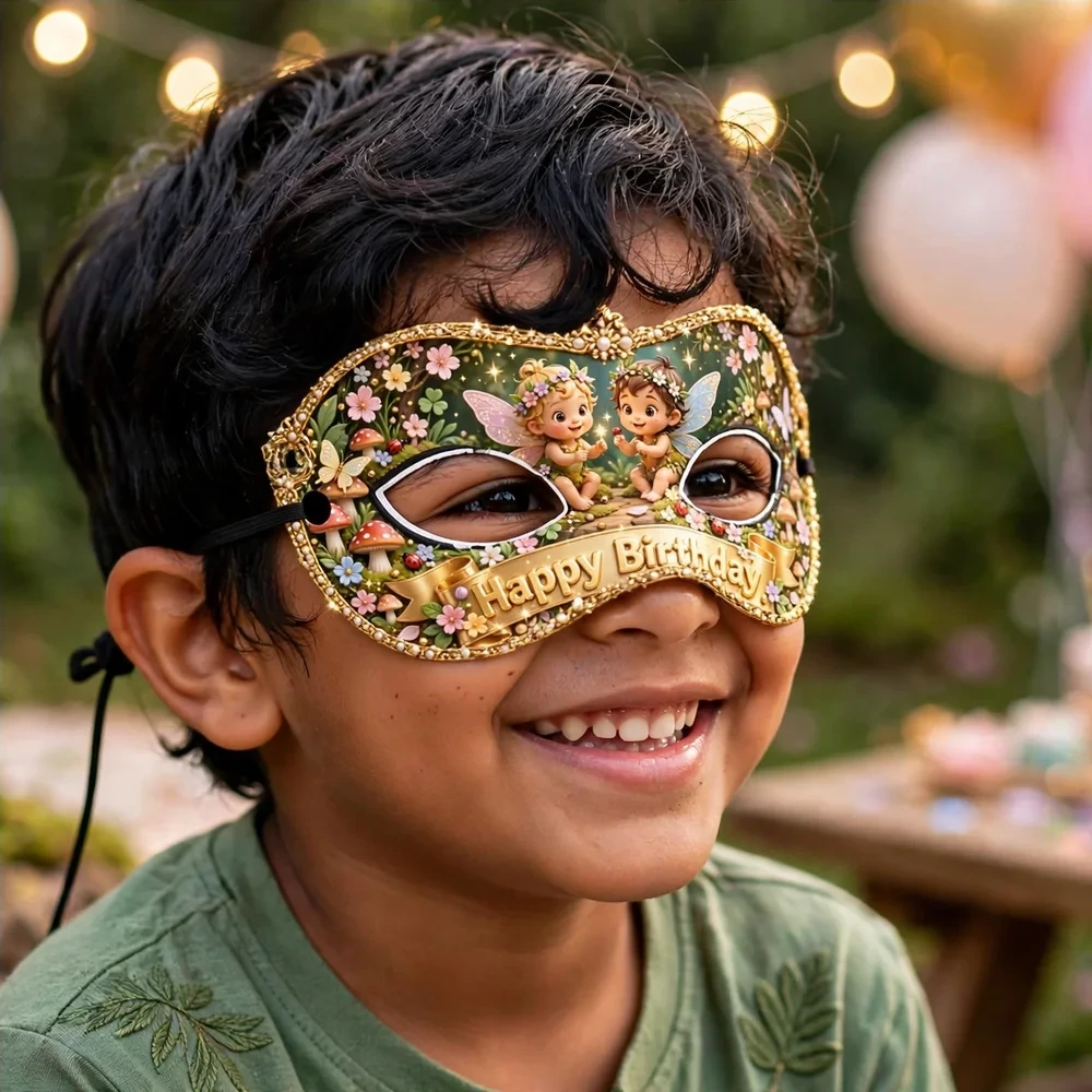 Fairy Garden Theme Party Mask Birthday Party Supplies (PACK OF 12) - 280 GSM Cardstock with Soft Stretchable Elastic Band (7 Inches wide) - Premium Party Decor Supply by Party Decor Mall - View 4