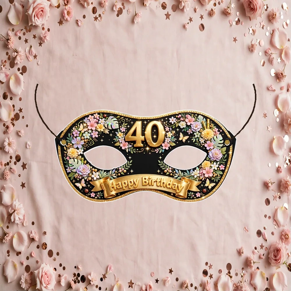 Fab 40 Theme Party Mask Birthday Party Supplies (PACK OF 12) - 280 GSM Cardstock with Soft Stretchable Elastic Band (7 Inches wide)