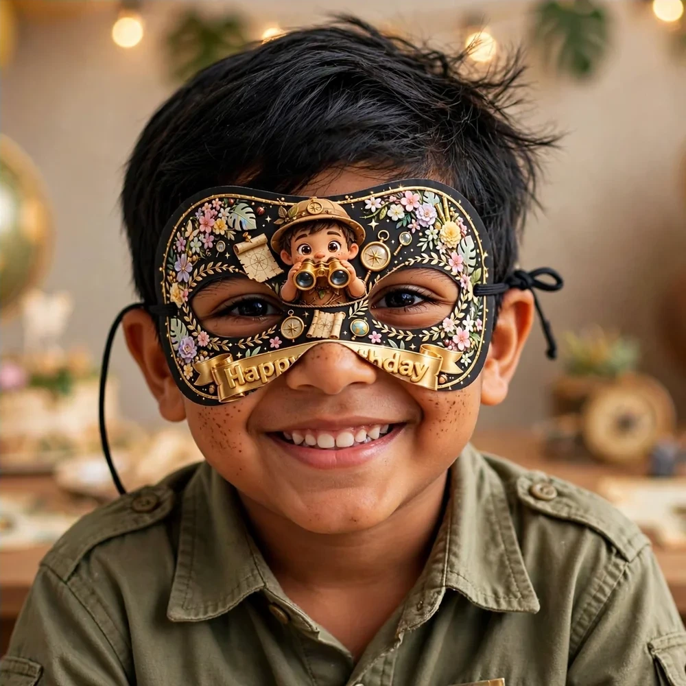 Explorer Theme Party Mask Birthday Party Supplies (PACK OF 12) - 280 GSM Cardstock with Soft Stretchable Elastic Band (7 Inches wide) - Premium Party Decor Supply by Party Decor Mall - View 4