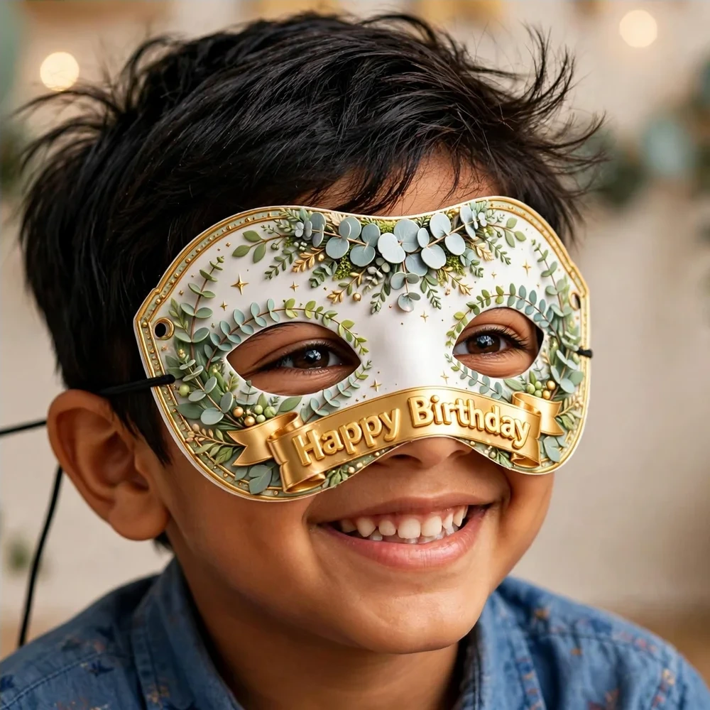 Eucalyptus Theme Party Mask Birthday Party Supplies (PACK OF 12) - 280 GSM Cardstock with Soft Stretchable Elastic Band (7 Inches wide) - Premium Party Decor Supply by Party Decor Mall - View 4