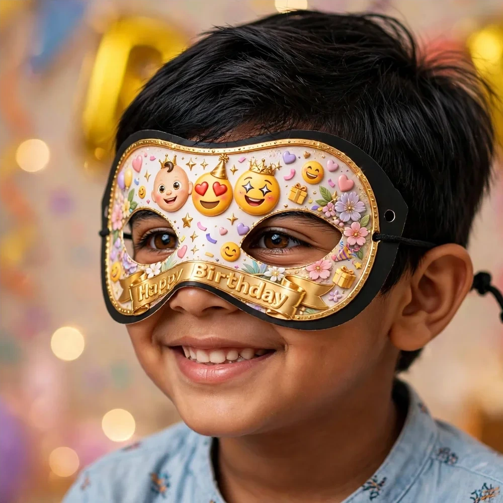 Emoji Theme Party Mask Birthday Party Supplies (PACK OF 12) - 280 GSM Cardstock with Soft Stretchable Elastic Band (7 Inches wide) - Premium Party Decor Supply by Party Decor Mall - View 4