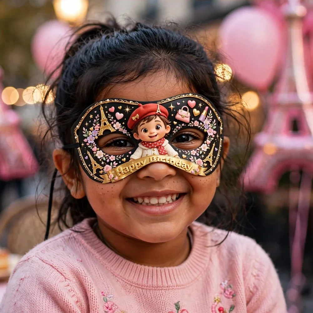 Paris Theme Party Mask Birthday Party Supplies (PACK OF 12) - 280 GSM Cardstock with Soft Stretchable Elastic Band (7 Inches wide) - Premium Party Decor Supply by Party Decor Mall - View 4