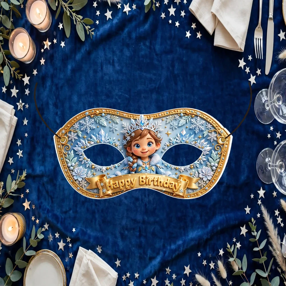 Elsa Theme Party Mask Birthday Party Supplies (PACK OF 12) - 280 GSM Cardstock with Soft Stretchable Elastic Band (7 Inches wide) - Premium Party Decor Supply by Party Decor Mall - View 1