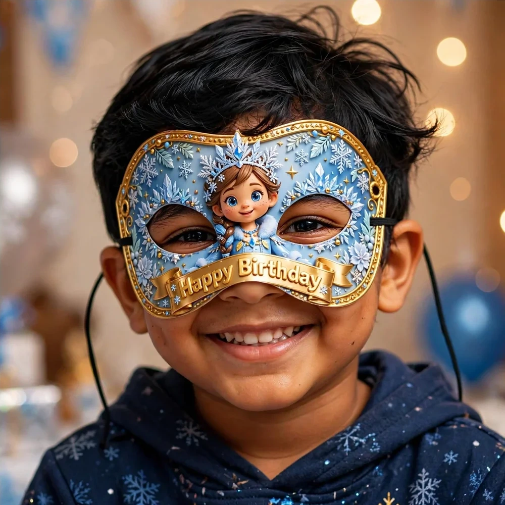 Elsa Theme Party Mask Birthday Party Supplies (PACK OF 12) - 280 GSM Cardstock with Soft Stretchable Elastic Band (7 Inches wide) - Premium Party Decor Supply by Party Decor Mall - View 4