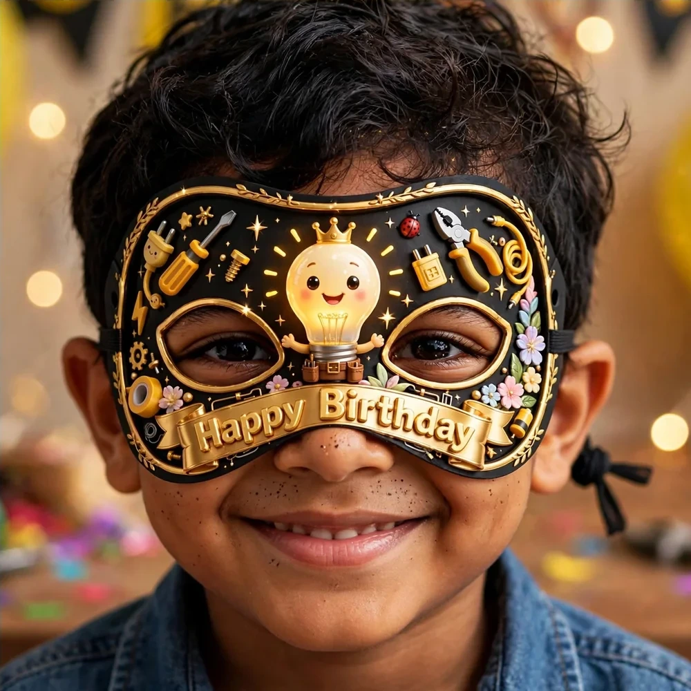Electrician Theme Party Mask Birthday Party Supplies (PACK OF 12) - 280 GSM Cardstock with Soft Stretchable Elastic Band (7 Inches wide) - Premium Party Decor Supply by Party Decor Mall - View 4