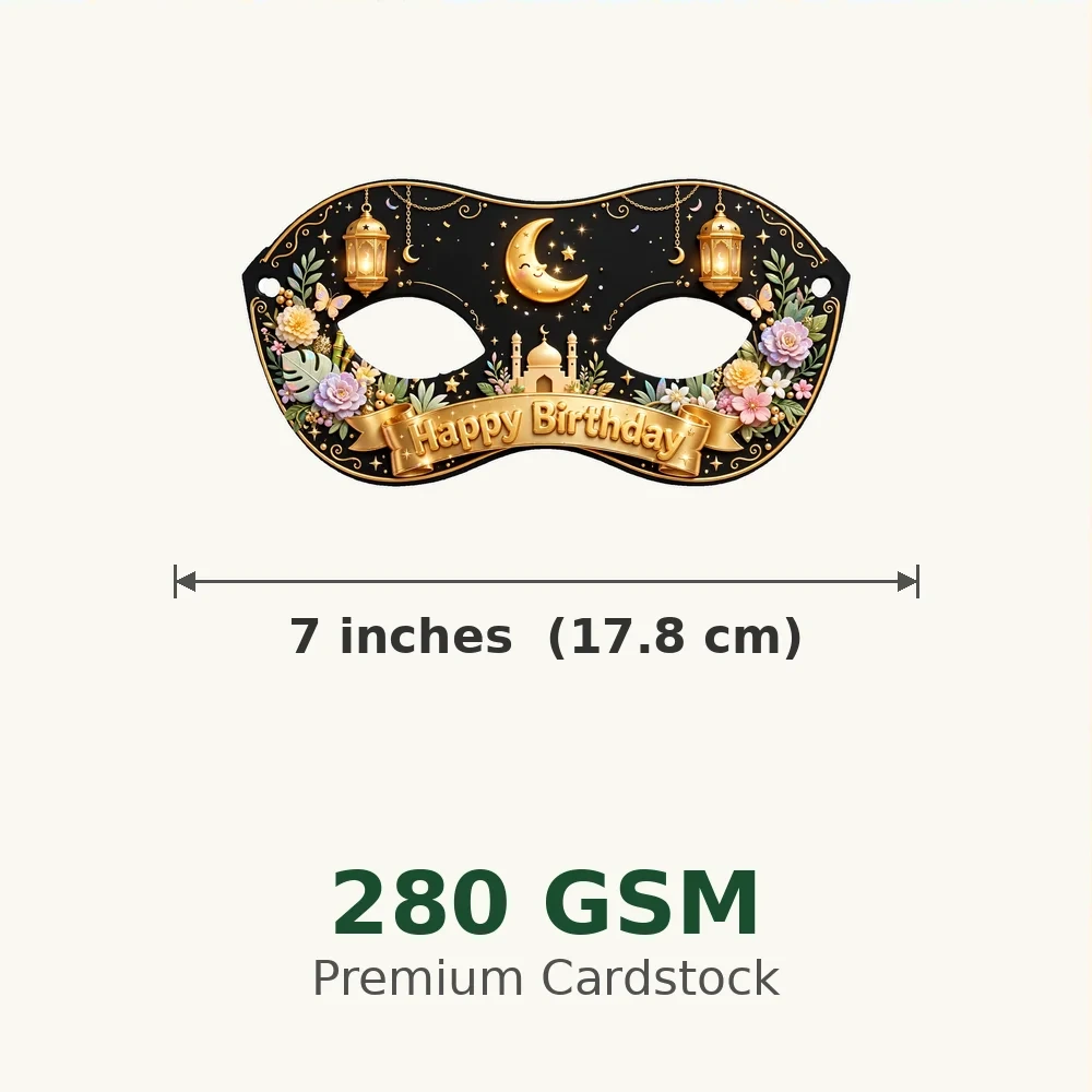 Eid Theme Party Mask Birthday Party Supplies (PACK OF 12) - 280 GSM Cardstock with Soft Stretchable Elastic Band (7 Inches wide) - Premium Party Decor Supply by Party Decor Mall - View 3