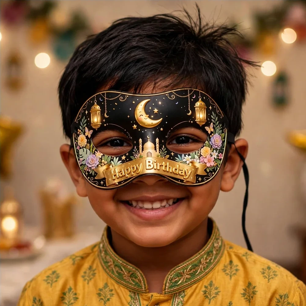 Eid Theme Party Mask Birthday Party Supplies (PACK OF 12) - 280 GSM Cardstock with Soft Stretchable Elastic Band (7 Inches wide) - Premium Party Decor Supply by Party Decor Mall - View 4