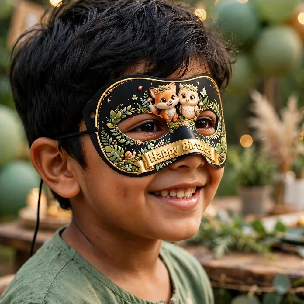 Eco Friendly Forest Theme Party Mask Birthday Party Supplies (PACK OF 12) - 280 GSM Cardstock with Soft Stretchable Elastic Band (7 Inches wide) - Premium Party Decor Supply by Party Decor Mall - View 4