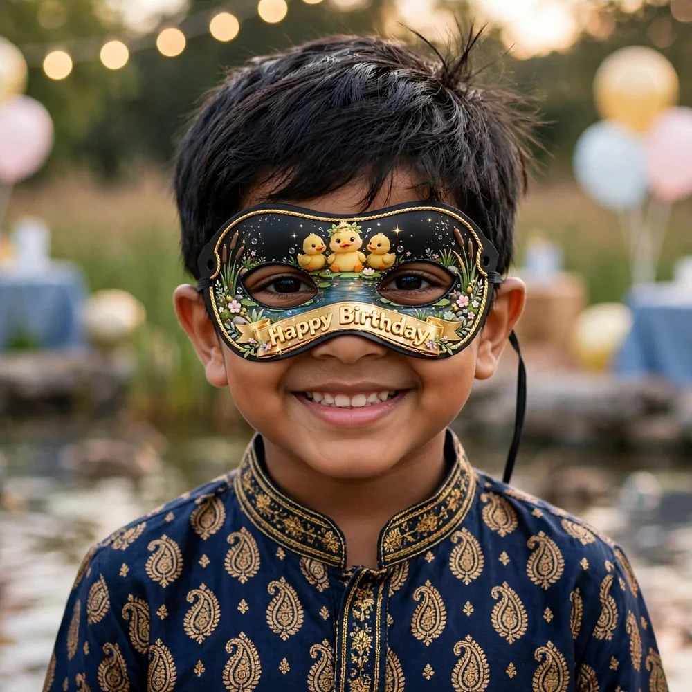 Duck Theme Party Mask Birthday Party Supplies (PACK OF 12) - 280 GSM Cardstock with Soft Stretchable Elastic Band (7 Inches wide) - Premium Party Decor Supply by Party Decor Mall - View 4