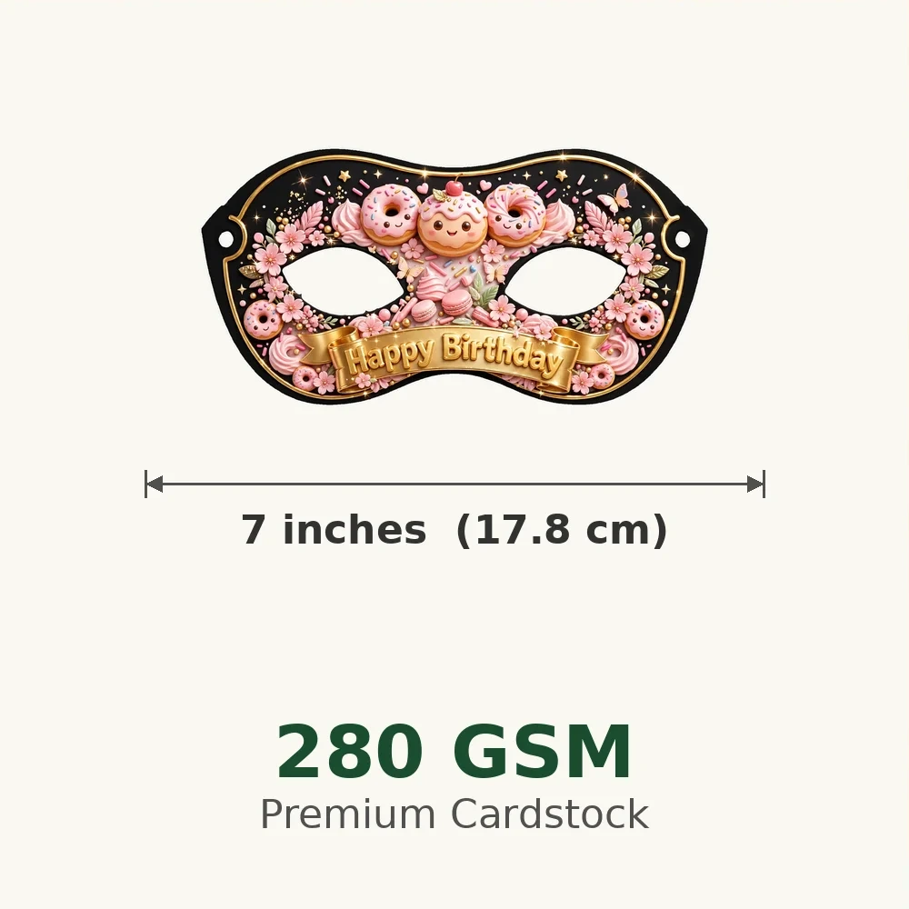 Donut Theme Party Mask Birthday Party Supplies (PACK OF 12) - 280 GSM Cardstock with Soft Stretchable Elastic Band (7 Inches wide) - Premium Party Decor Supply by Party Decor Mall - View 3