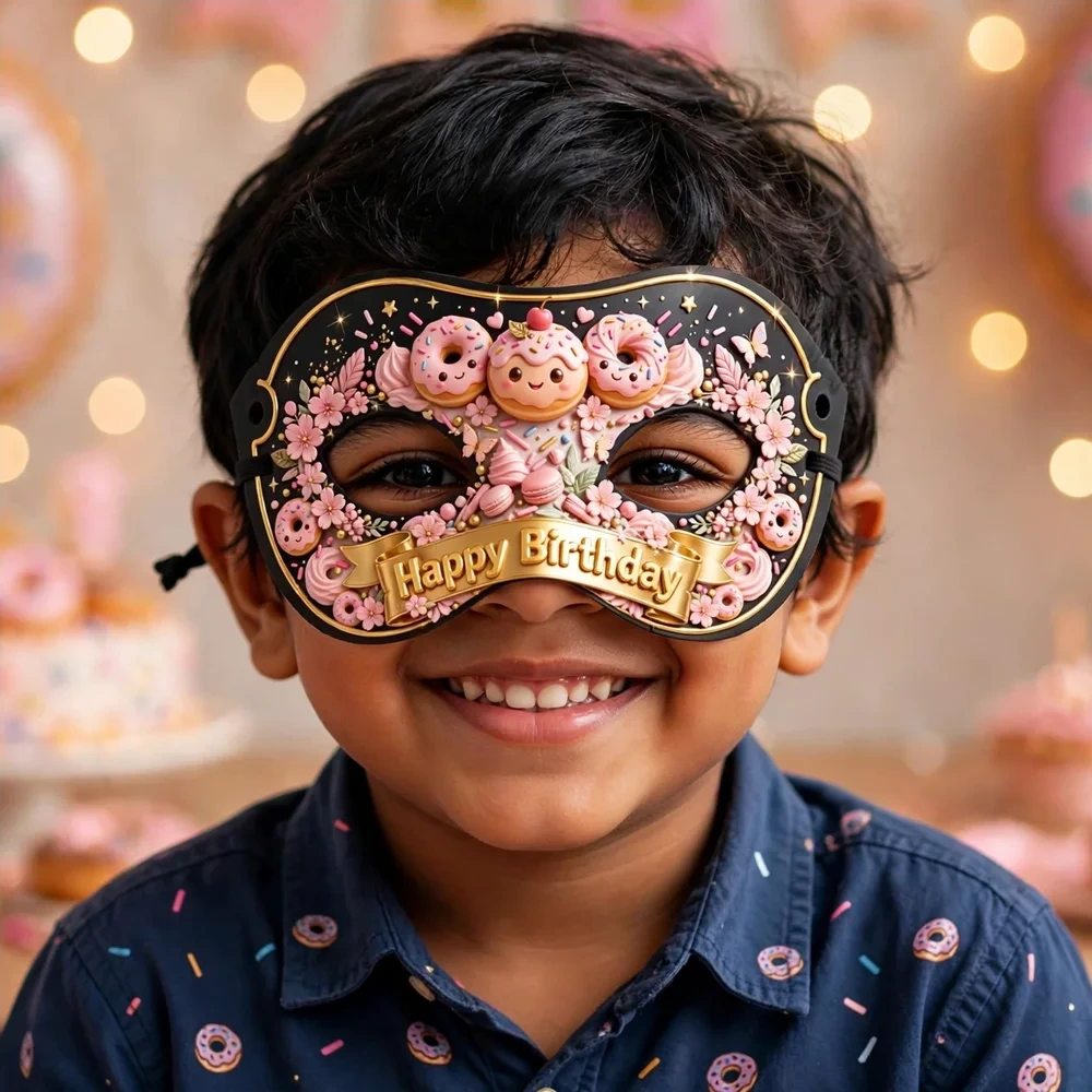 Donut Theme Party Mask Birthday Party Supplies (PACK OF 12) - 280 GSM Cardstock with Soft Stretchable Elastic Band (7 Inches wide) - Premium Party Decor Supply by Party Decor Mall - View 4