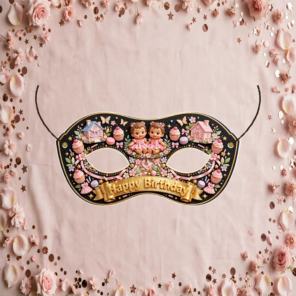 Doll Theme Party Mask Birthday Party Supplies (PACK OF 12) - 280 GSM Cardstock with Soft Stretchable Elastic Band (7 Inches wide)