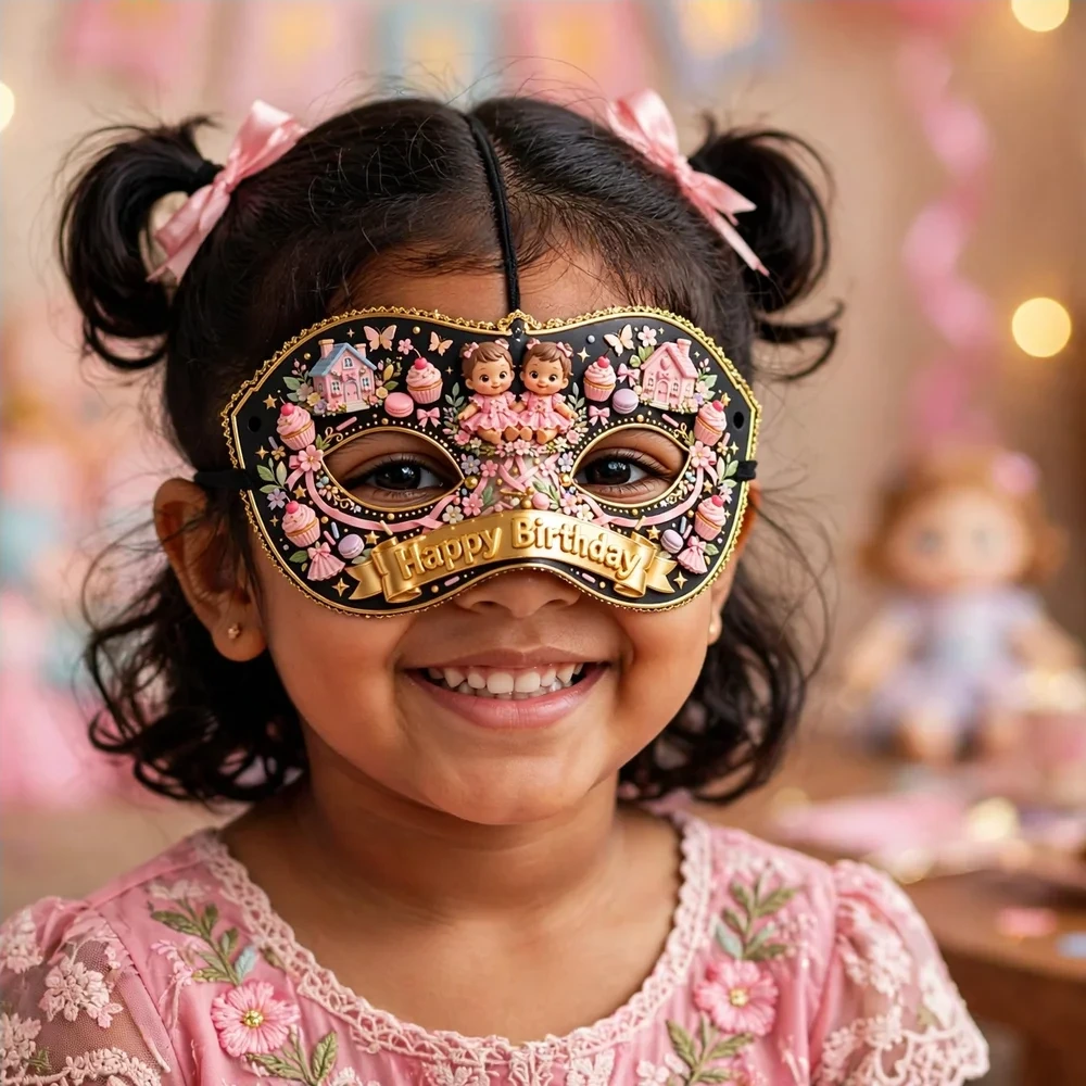 Doll Theme Party Mask Birthday Party Supplies (PACK OF 12) - 280 GSM Cardstock with Soft Stretchable Elastic Band (7 Inches wide) - Premium Party Decor Supply by Party Decor Mall - View 4