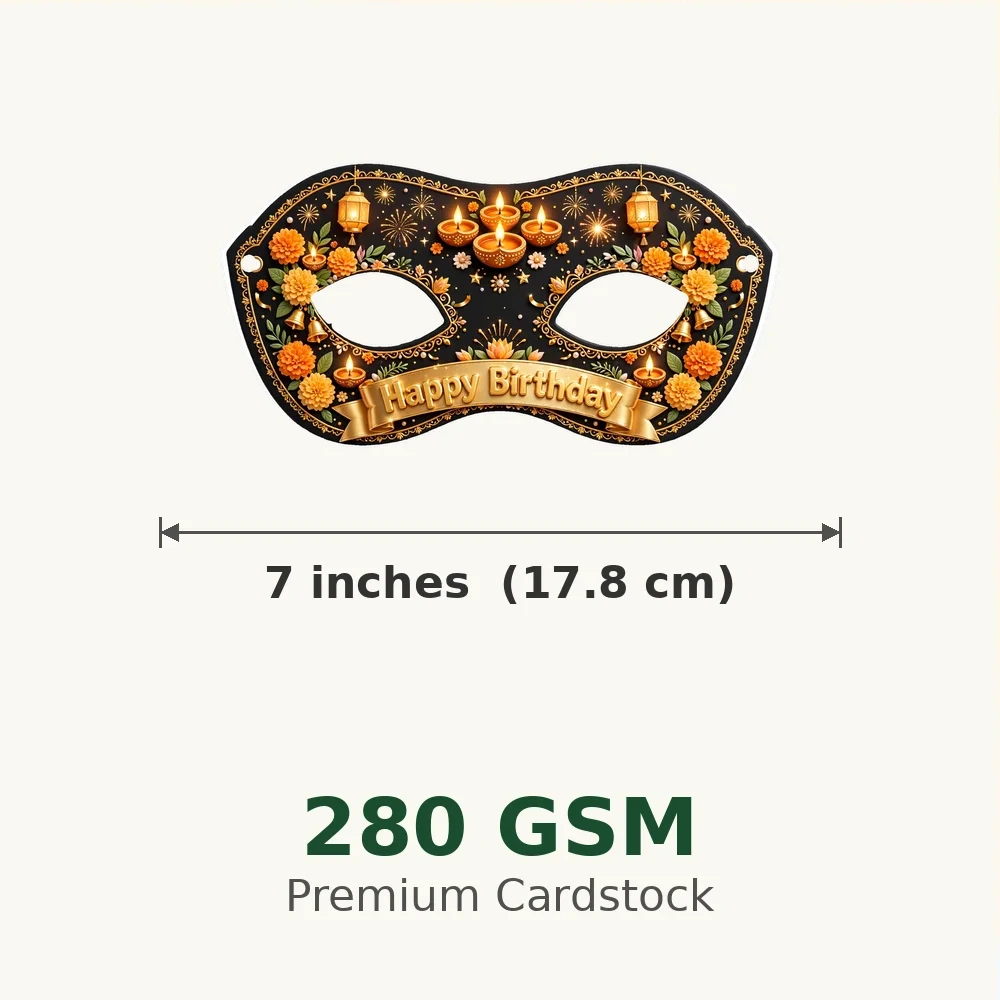 Diwali Theme Party Mask Birthday Party Supplies (PACK OF 12) - 280 GSM Cardstock with Soft Stretchable Elastic Band (7 Inches wide) - Premium Party Decor Supply by Party Decor Mall - View 3