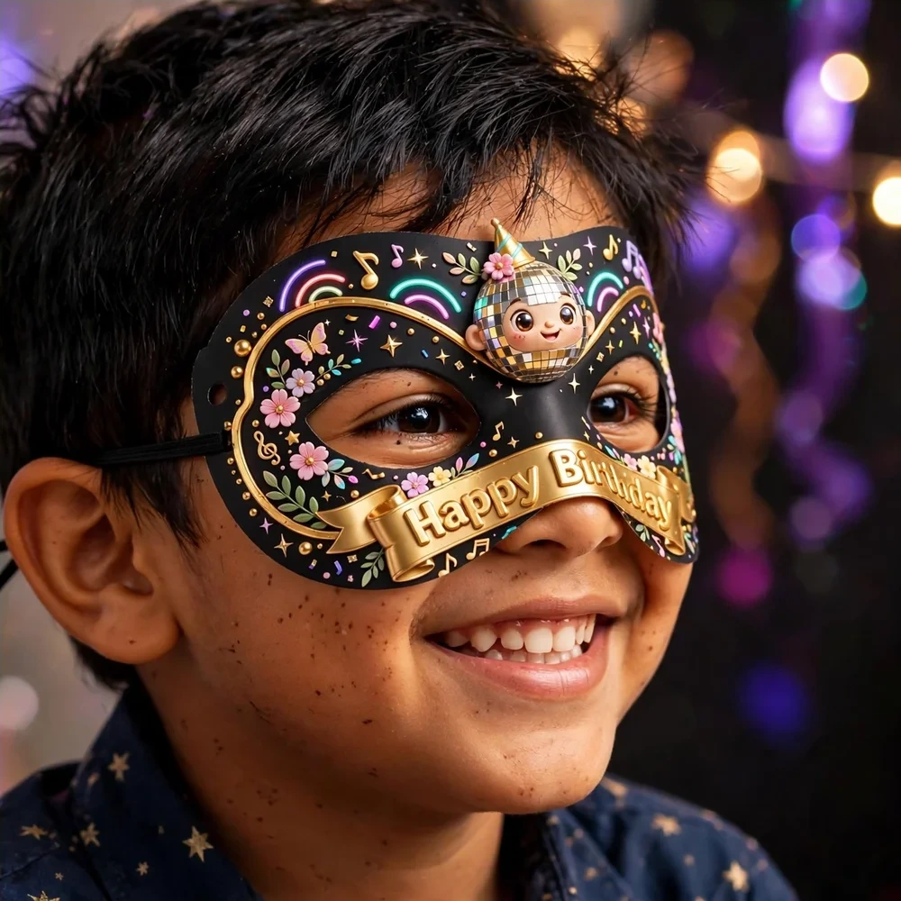 Disco Party Theme Party Mask Birthday Party Supplies (PACK OF 12) - 280 GSM Cardstock with Soft Stretchable Elastic Band (7 Inches wide) - Premium Party Decor Supply by Party Decor Mall - View 4