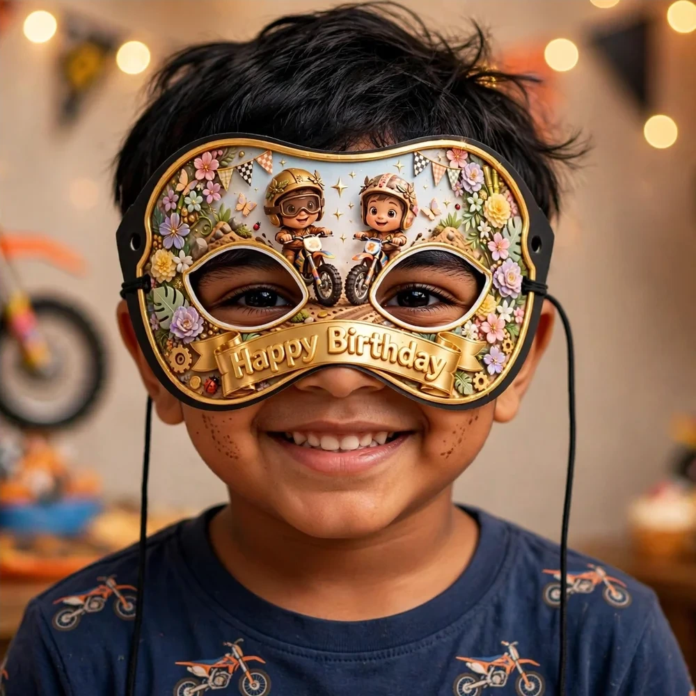 Dirt Bike Theme Party Mask Birthday Party Supplies (PACK OF 12) - 280 GSM Cardstock with Soft Stretchable Elastic Band (7 Inches wide) - Premium Party Decor Supply by Party Decor Mall - View 4