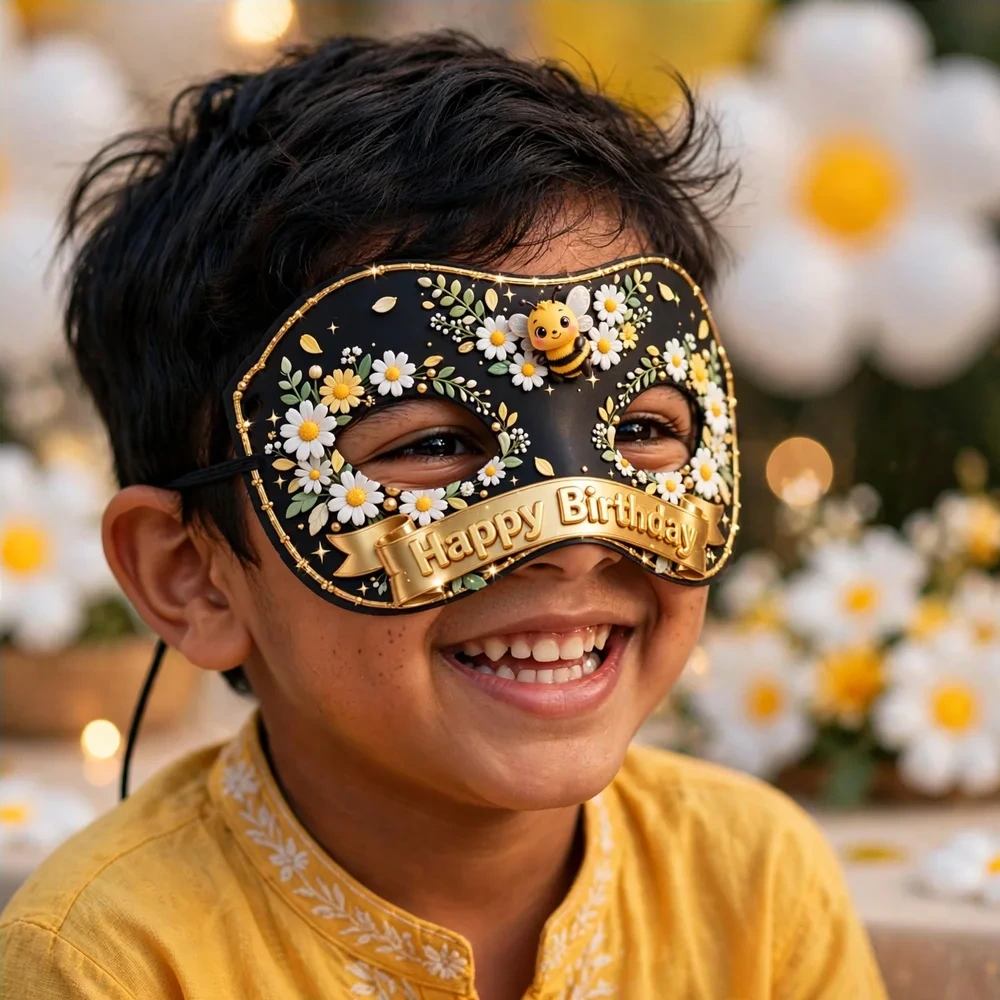 Daisy Theme Party Mask Birthday Party Supplies (PACK OF 12) - 280 GSM Cardstock with Soft Stretchable Elastic Band (7 Inches wide) - Premium Party Decor Supply by Party Decor Mall - View 4