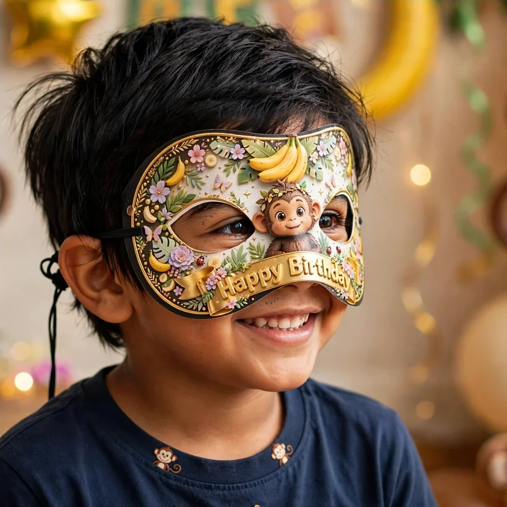 Curious George Theme Party Mask Birthday Party Supplies (PACK OF 12) - 280 GSM Cardstock with Soft Stretchable Elastic Band (7 Inches wide) - Premium Party Decor Supply by Party Decor Mall - View 4