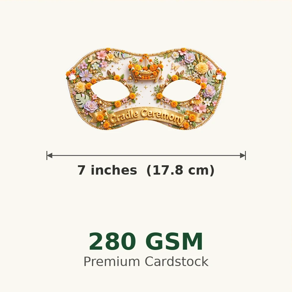 Cradle Ceremony Theme Party Mask Birthday Party Supplies (PACK OF 12) - 280 GSM Cardstock with Soft Stretchable Elastic Band (7 Inches wide) - Premium Party Decor Supply by Party Decor Mall - View 3