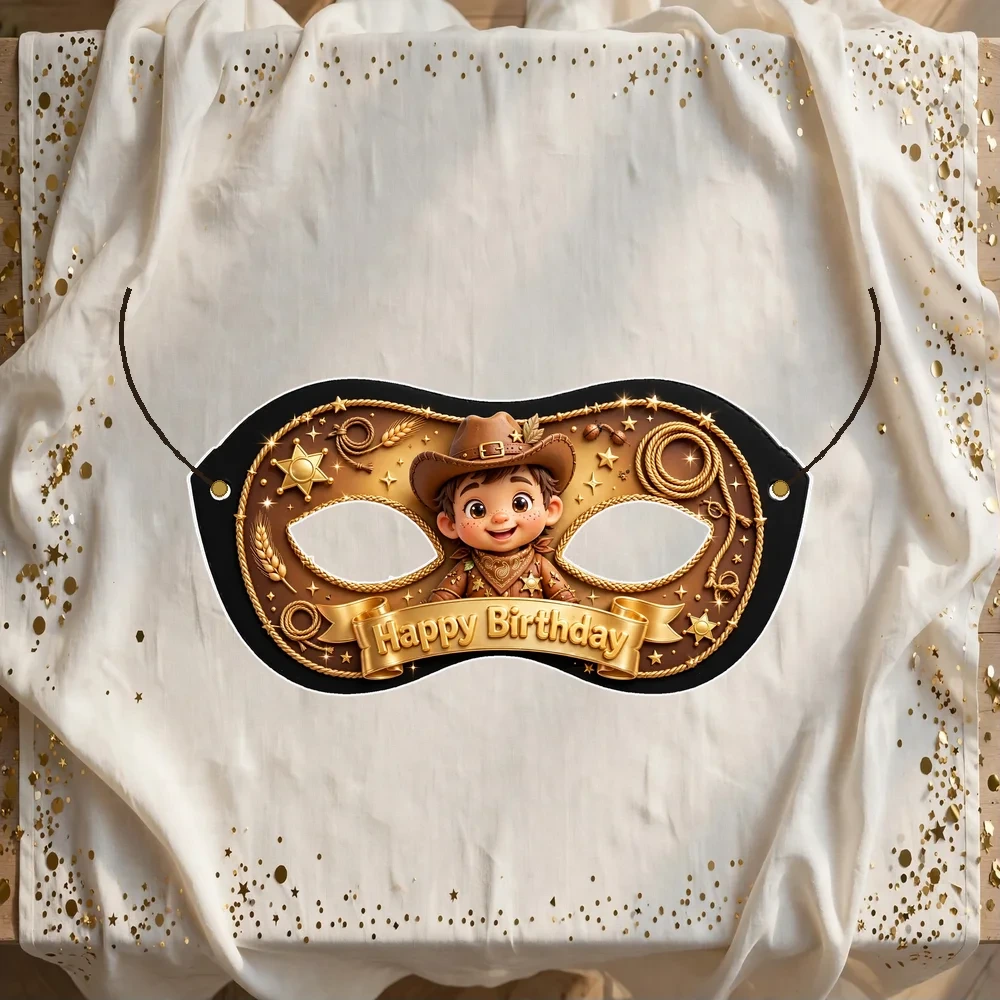 Cowboy Theme Party Mask Birthday Party Supplies (PACK OF 12) - 280 GSM Cardstock with Soft Stretchable Elastic Band (7 Inches wide)
