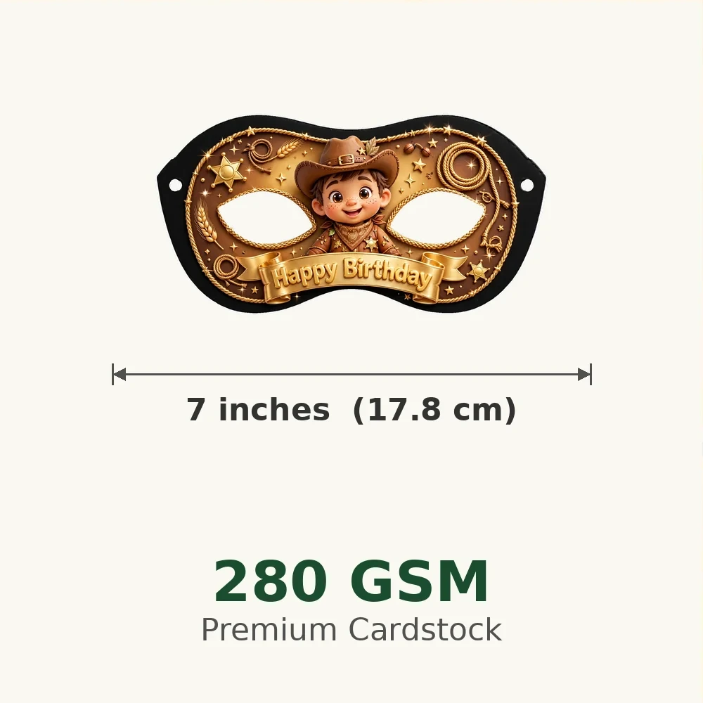 Cowboy Theme Party Mask Birthday Party Supplies (PACK OF 12) - 280 GSM Cardstock with Soft Stretchable Elastic Band (7 Inches wide) - Premium Party Decor Supply by Party Decor Mall - View 3