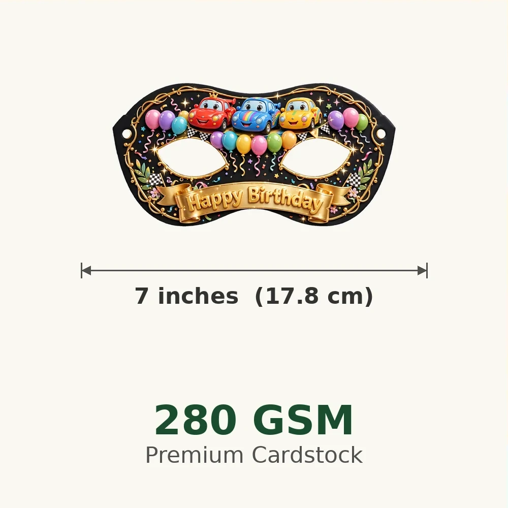 Cars Theme Party Mask Birthday Party Supplies (PACK OF 12) - 280 GSM Cardstock with Soft Stretchable Elastic Band (7 Inches wide) - Premium Party Decor Supply by Party Decor Mall - View 3