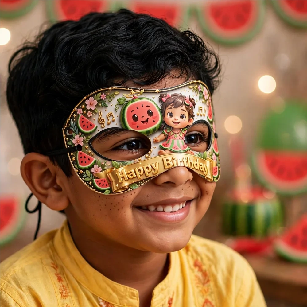Cocomelon Theme Party Mask Birthday Party Supplies (PACK OF 12) - 280 GSM Cardstock with Soft Stretchable Elastic Band (7 Inches wide) - Premium Party Decor Supply by Party Decor Mall - View 4