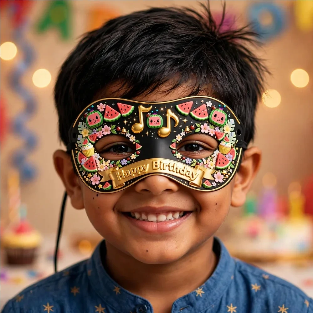 Cocomelon Theme Party Mask Birthday Party Supplies (PACK OF 12) - 280 GSM Cardstock with Soft Stretchable Elastic Band (7 Inches wide) - Premium Party Decor Supply by Party Decor Mall - View 4