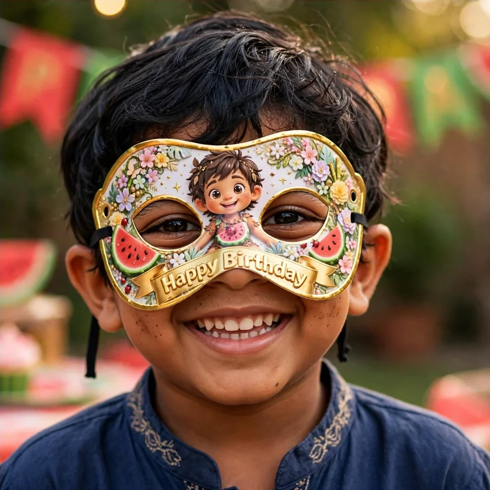 Cocomelon Theme Party Mask Birthday Party Supplies (PACK OF 12) - 280 GSM Cardstock with Soft Stretchable Elastic Band (7 Inches wide) - Premium Party Decor Supply by Party Decor Mall - View 4