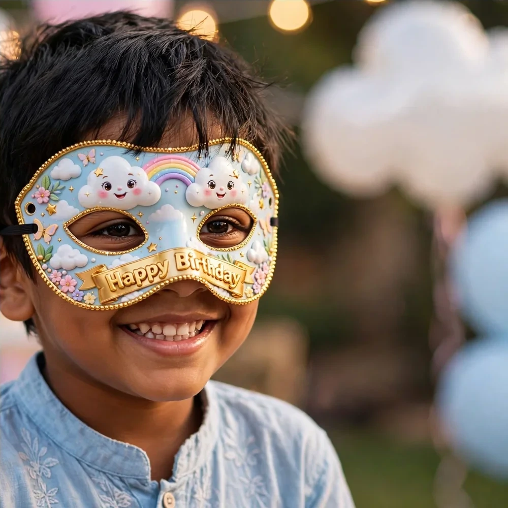 Clouds Theme Party Mask Birthday Party Supplies (PACK OF 12) - 280 GSM Cardstock with Soft Stretchable Elastic Band (7 Inches wide) - Premium Party Decor Supply by Party Decor Mall - View 4