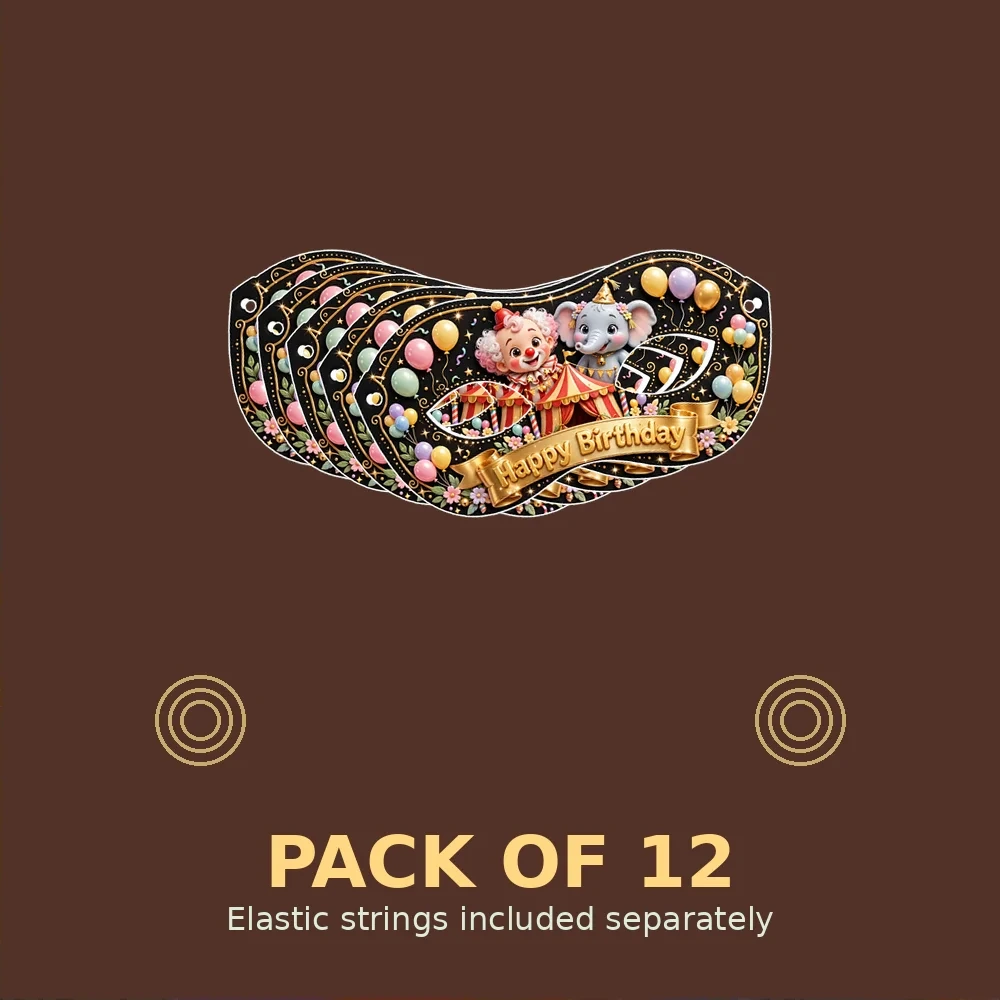 Circus Theme Party Mask Birthday Party Supplies (PACK OF 12) - 280 GSM Cardstock with Soft Stretchable Elastic Band (7 Inches wide) - Premium Party Decor Supply by Party Decor Mall - View 2
