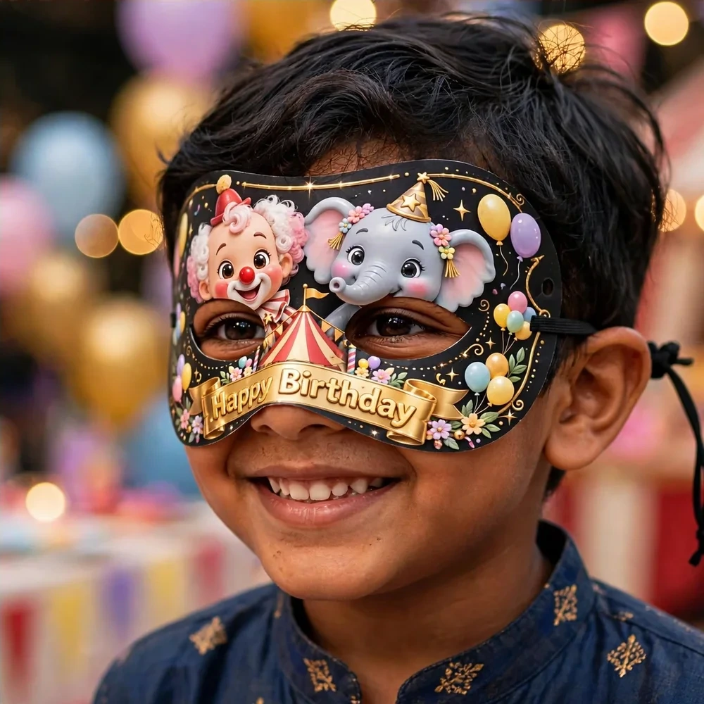 Circus Theme Party Mask Birthday Party Supplies (PACK OF 12) - 280 GSM Cardstock with Soft Stretchable Elastic Band (7 Inches wide) - Premium Party Decor Supply by Party Decor Mall - View 4