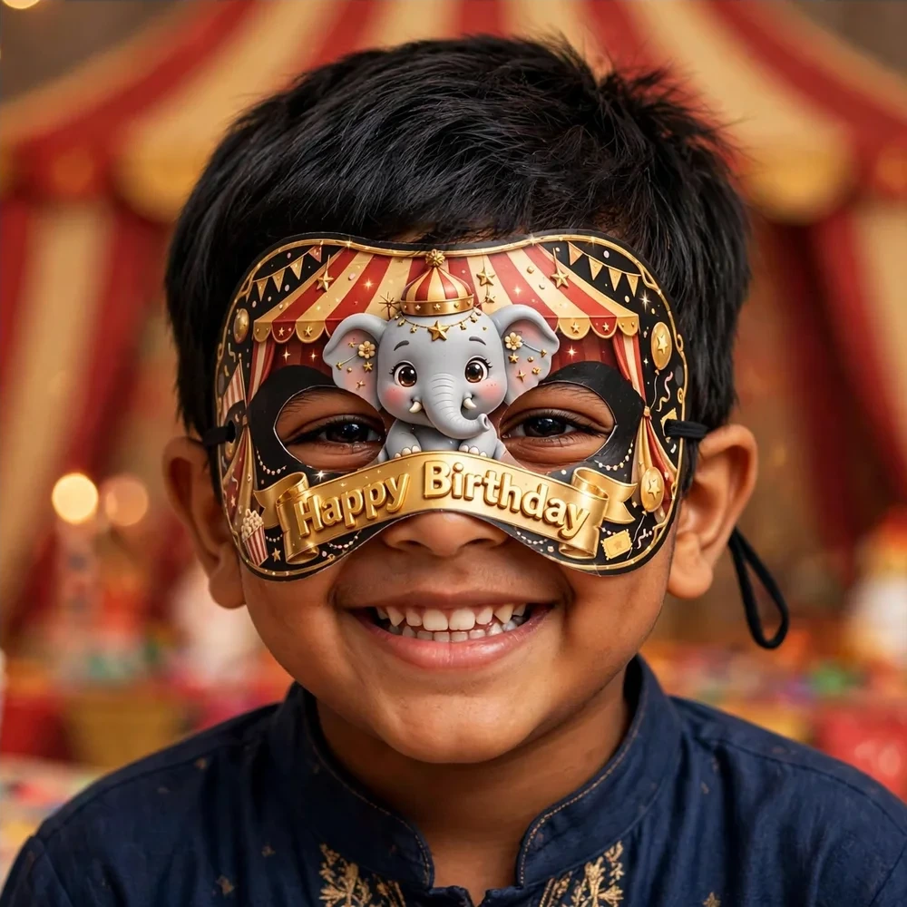 Circus Theme Party Mask Birthday Party Supplies (PACK OF 12) - 280 GSM Cardstock with Soft Stretchable Elastic Band (7 Inches wide) - Premium Party Decor Supply by Party Decor Mall - View 4