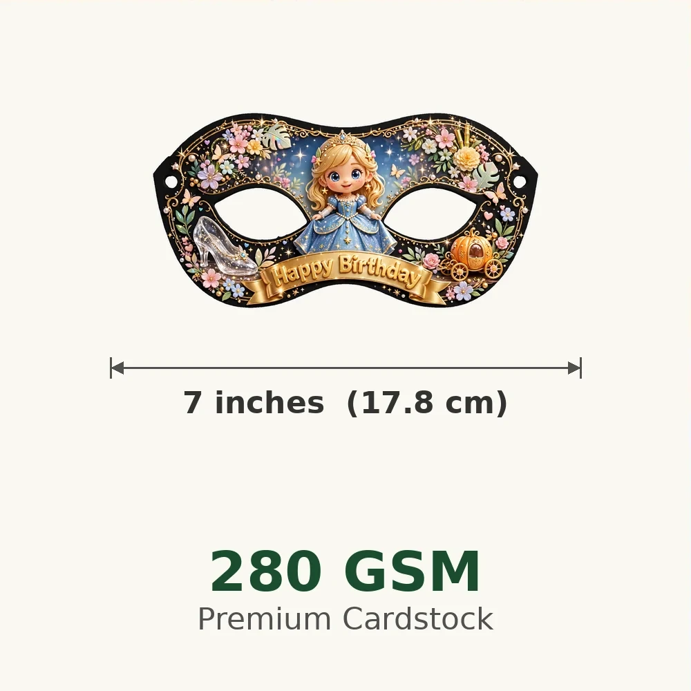 Cinderella Inspired Theme Party Mask Birthday Party Supplies (PACK OF 12) - 280 GSM Cardstock with Soft Stretchable Elastic Band (7 Inches wide) - Premium Party Decor Supply by Party Decor Mall - View 3