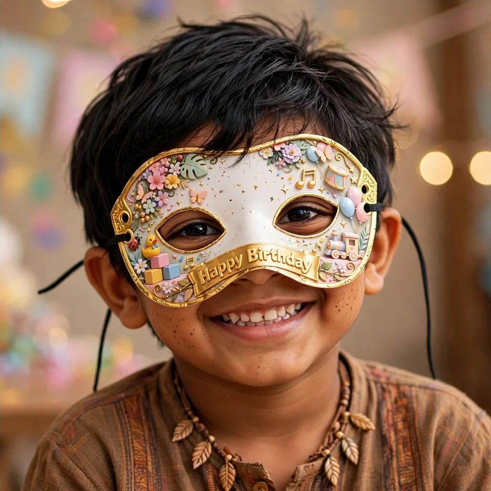 Chutti Kannama Theme Party Mask Birthday Party Supplies (PACK OF 12) - 280 GSM Cardstock with Soft Stretchable Elastic Band (7 Inches wide) - Premium Party Decor Supply by Party Decor Mall - View 4