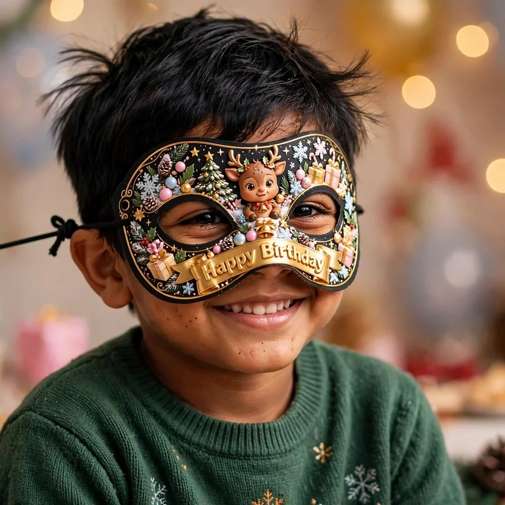 Christmas Theme Party Mask Birthday Party Supplies (PACK OF 12) - 280 GSM Cardstock with Soft Stretchable Elastic Band (7 Inches wide) - Premium Party Decor Supply by Party Decor Mall - View 4