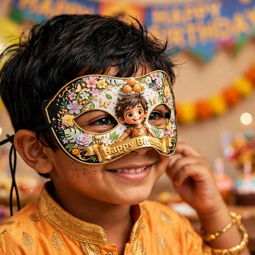 Chhota Bheem Theme Party Mask Birthday Party Supplies (PACK OF 12) - 280 GSM Cardstock with Soft Stretchable Elastic Band (7 Inches wide) - Premium Party Decor Supply by Party Decor Mall - View 4