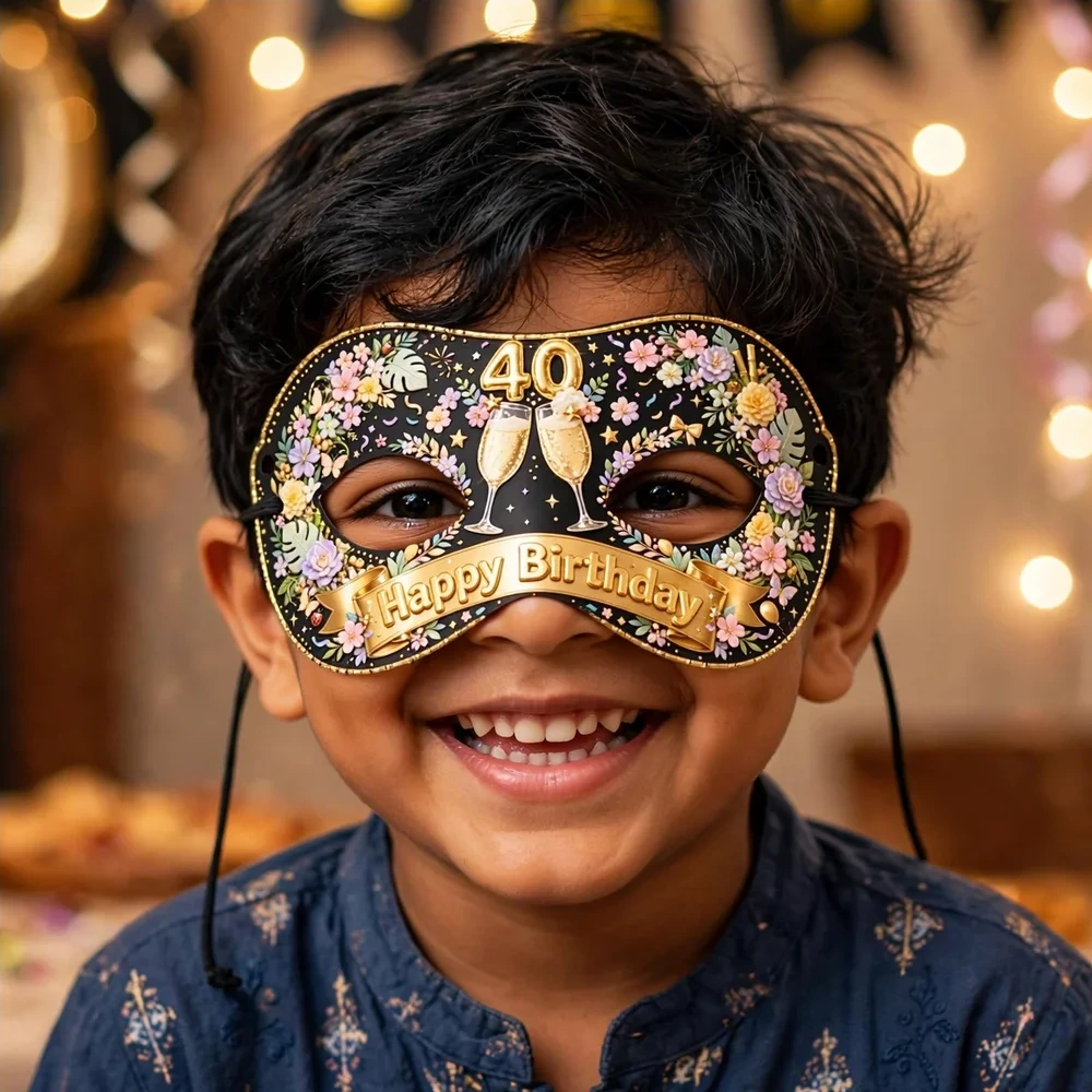 Cheers 40 Theme Party Mask Birthday Party Supplies (PACK OF 12) - 280 GSM Cardstock with Soft Stretchable Elastic Band (7 Inches wide) - Premium Party Decor Supply by Party Decor Mall - View 4