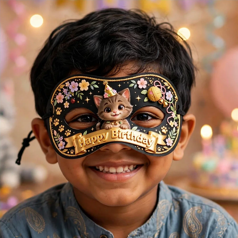 Cat Kid Theme Party Mask Birthday Party Supplies (PACK OF 12) - 280 GSM Cardstock with Soft Stretchable Elastic Band (7 Inches wide) - Premium Party Decor Supply by Party Decor Mall - View 4
