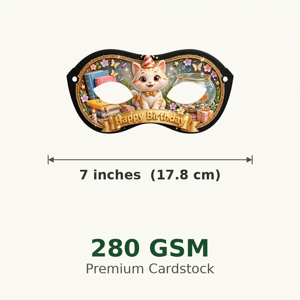 Cat Theme Party Mask Birthday Party Supplies (PACK OF 12) - 280 GSM Cardstock with Soft Stretchable Elastic Band (7 Inches wide) - Premium Party Decor Supply by Party Decor Mall - View 3