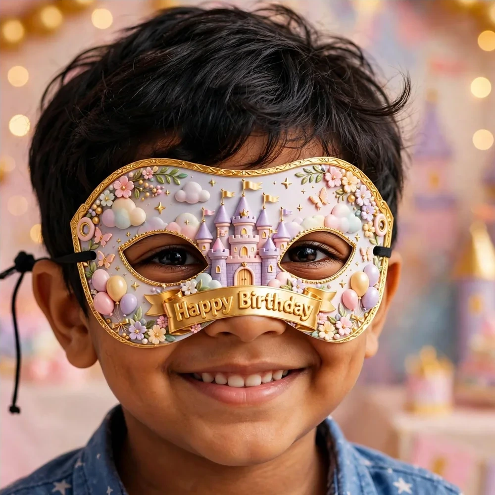 Castle Theme Party Mask Birthday Party Supplies (PACK OF 12) - 280 GSM Cardstock with Soft Stretchable Elastic Band (7 Inches wide) - Premium Party Decor Supply by Party Decor Mall - View 4