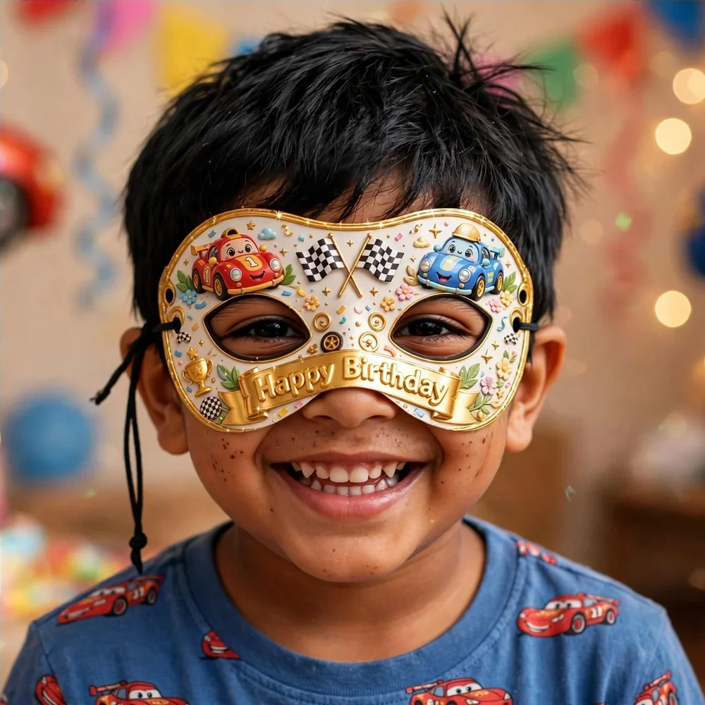 Cars Theme Party Mask Birthday Party Supplies (PACK OF 12) - 280 GSM Cardstock with Soft Stretchable Elastic Band (7 Inches wide) - Premium Party Decor Supply by Party Decor Mall - View 4