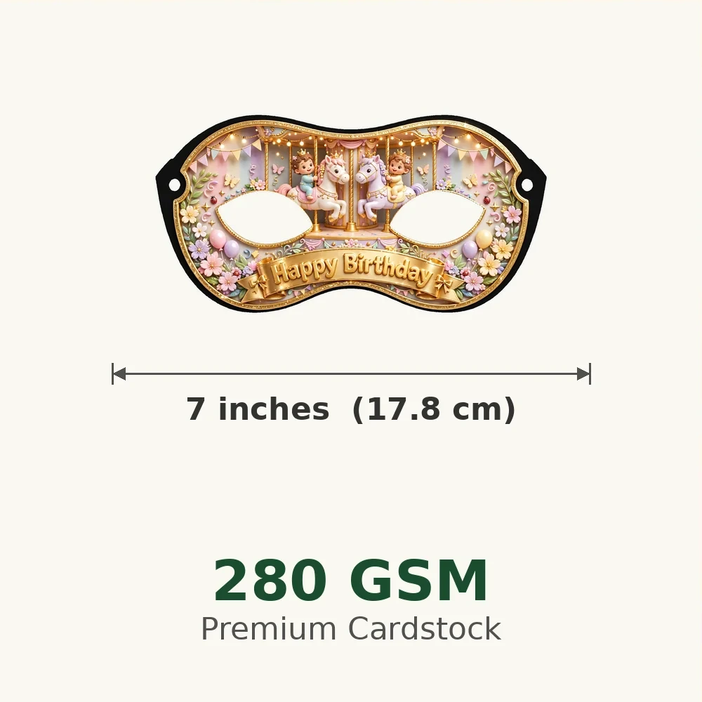 Carousel Theme Party Mask Birthday Party Supplies (PACK OF 12) - 280 GSM Cardstock with Soft Stretchable Elastic Band (7 Inches wide) - Premium Party Decor Supply by Party Decor Mall - View 3