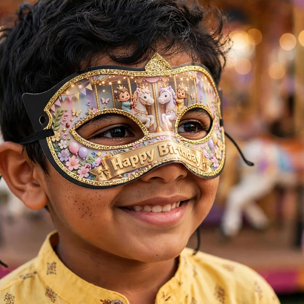 Carousel Theme Party Mask Birthday Party Supplies (PACK OF 12) - 280 GSM Cardstock with Soft Stretchable Elastic Band (7 Inches wide) - Premium Party Decor Supply by Party Decor Mall - View 4