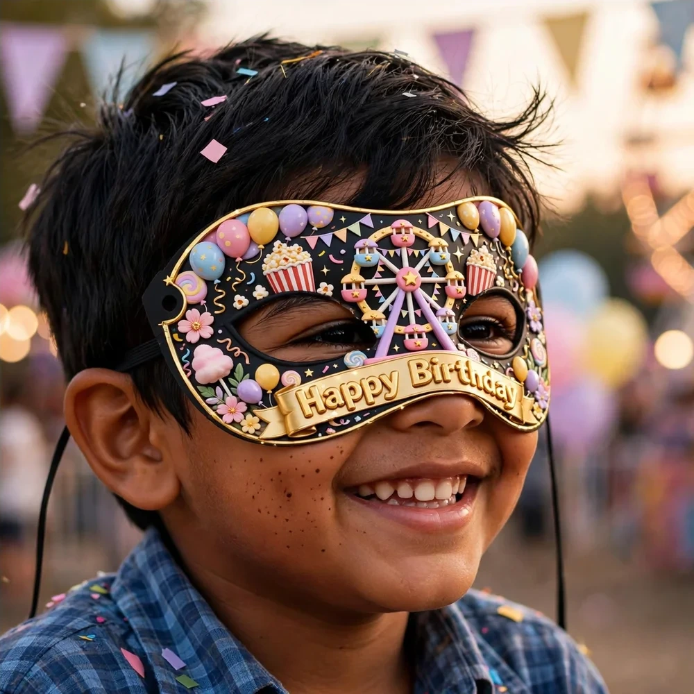 Carnival Theme Party Mask Birthday Party Supplies (PACK OF 12) - 280 GSM Cardstock with Soft Stretchable Elastic Band (7 Inches wide) - Premium Party Decor Supply by Party Decor Mall - View 4