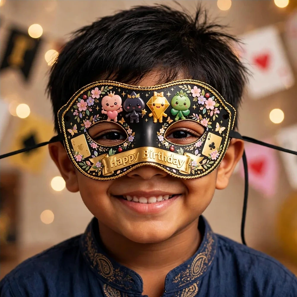 Card Party Theme Party Mask Birthday Party Supplies (PACK OF 12) - 280 GSM Cardstock with Soft Stretchable Elastic Band (7 Inches wide) - Premium Party Decor Supply by Party Decor Mall - View 4